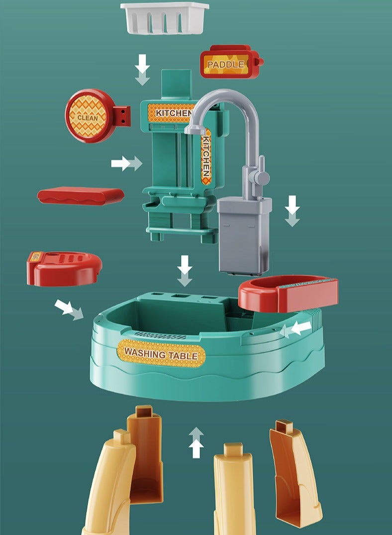 34 PCS Play Kitchen Water Table, Play Sink with Running Water, Toddler Toy Sink with Electric Faucet, Play Food u0026 Kitchen Accessories, Kids Role Play Indoor Outdoor Water Toys for Boys Girls Gifts
