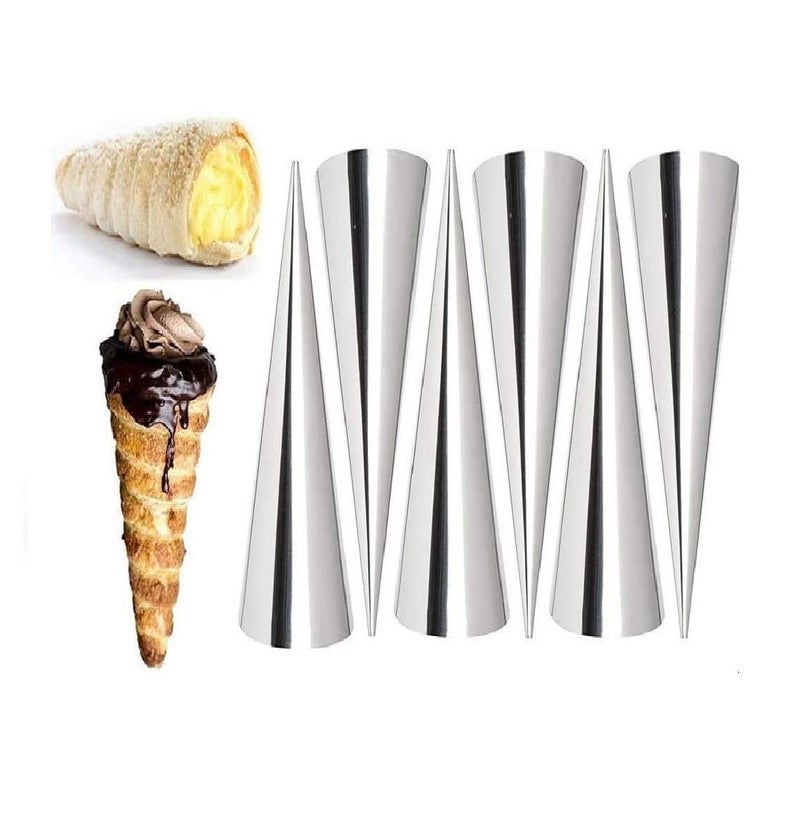 CONNECTWIDE STORE77 DIY NonStick Stainless Steel Baking Cones Set 6 Pack Cream Horn Molds 55 inch Stainless Steel Baking Cones Cream Horn Forms for Croissant Shell Cream Roll 6Pcs Cone 15 x 4 CM  - Image 1