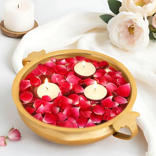CraftVatika Pure Brass Hammered Urli Pot Perfect for Floating Flowers, Diyas & Tealights Urli Indoor Outdoor Center Table Flower Decorative Bowl for Tealight Candle Holder Decoration (8" Inch 1500 ml) - Image 1