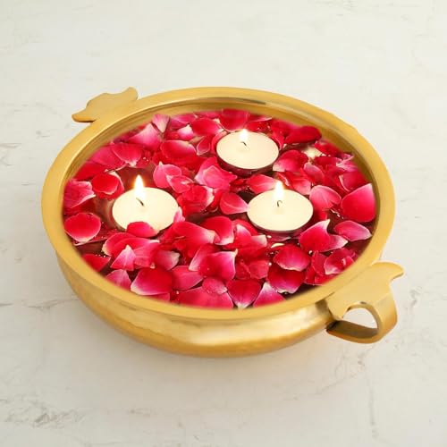 CraftVatika Pure Brass Hammered Urli Pot Perfect for Floating Flowers, Diyas & Tealights Urli Indoor Outdoor Center Table Flower Decorative Bowl for Tealight Candle Holder Decoration (8" Inch 1500 ml) - Image 2