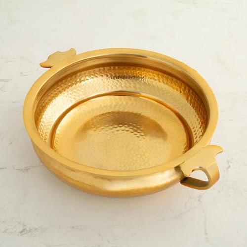 CraftVatika Pure Brass Hammered Urli Pot Perfect for Floating Flowers, Diyas & Tealights Urli Indoor Outdoor Center Table Flower Decorative Bowl for Tealight Candle Holder Decoration (8" Inch 1500 ml) - Image 5