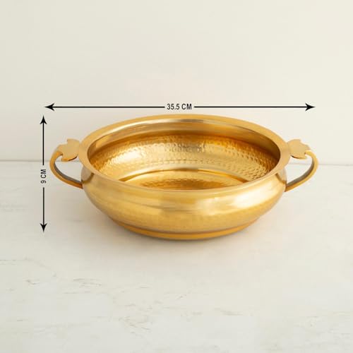 CraftVatika Pure Brass Hammered Urli Pot Perfect for Floating Flowers, Diyas & Tealights Urli Indoor Outdoor Center Table Flower Decorative Bowl for Tealight Candle Holder Decoration (8" Inch 1500 ml) - Image 4