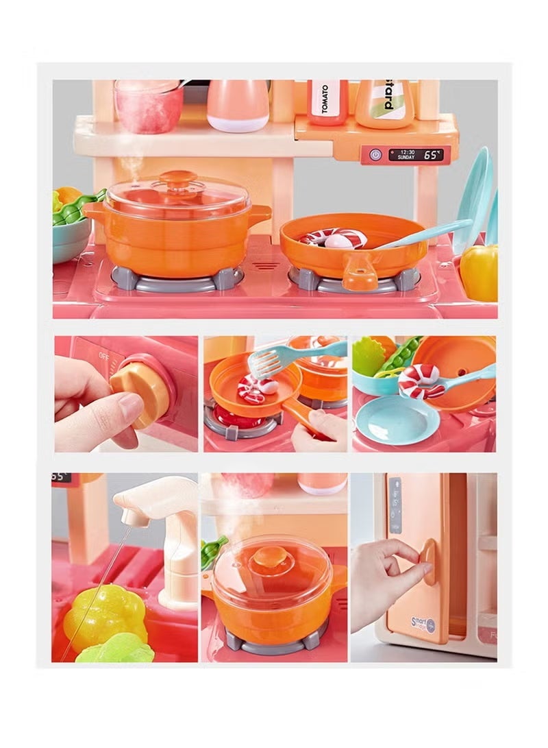 Bukela Deluxe Electric Kids Kitchen Playset kitchen Toys with Automatic Dishwasher, Realistic Lights/Sounds/Steam - 63x22x45cm Pretend Cooking Toy with Food, Fruits & Utensils, Educational Role Play Gift for Boys & Girls - Image 4