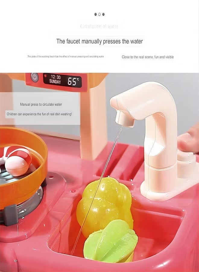 Bukela Deluxe Electric Kids Kitchen Playset kitchen Toys with Automatic Dishwasher, Realistic Lights/Sounds/Steam - 63x22x45cm Pretend Cooking Toy with Food, Fruits & Utensils, Educational Role Play Gift for Boys & Girls - Image 3