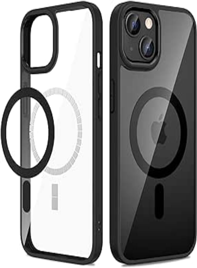 VEGO Case for iPhone 13 / iPhone 14 Magnetic Case with Built in Magnets, Clear Slim Resist Scratches Bumper Drop Protection Transparent Case for iPhone 13 & iPhone 14 6.1" - Black