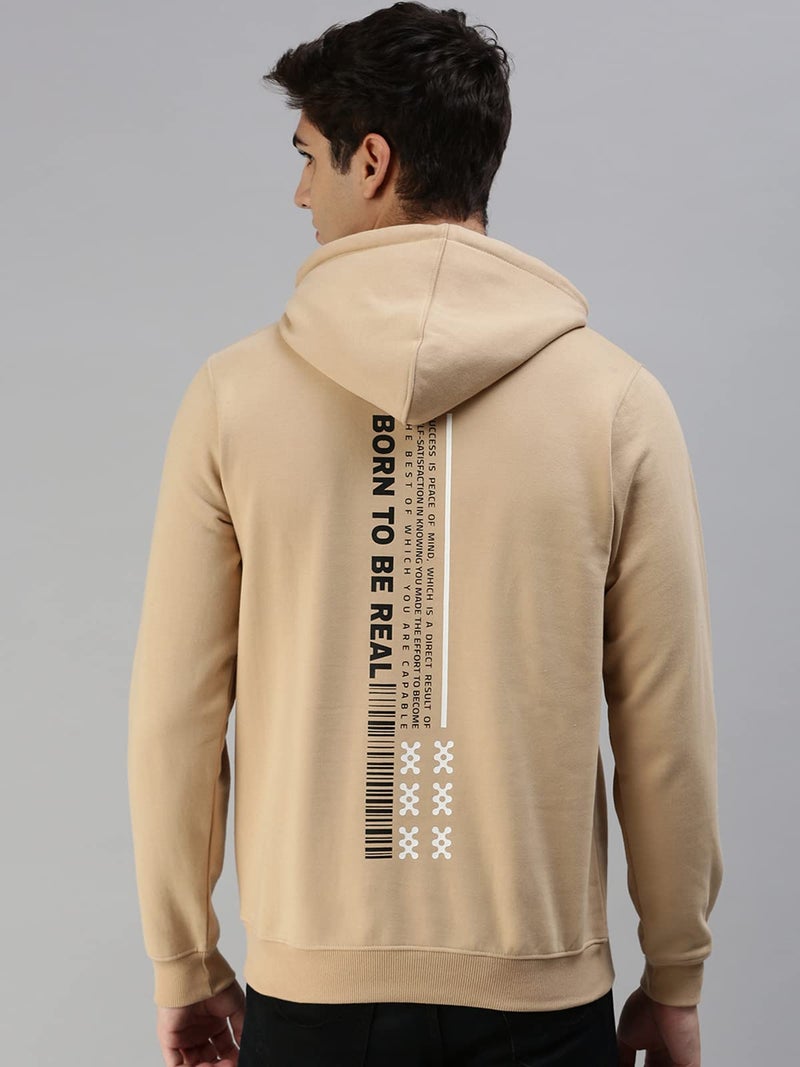 Veirdo Cotton Fleece Regular Fit Hooded Sweatshirt Full Sleeves Vision of Perfection Front Graphic Printed Jumper Beige Winter Sweatshirt for Men (W_05_PRFCTION_LB_2XL) - Image 4