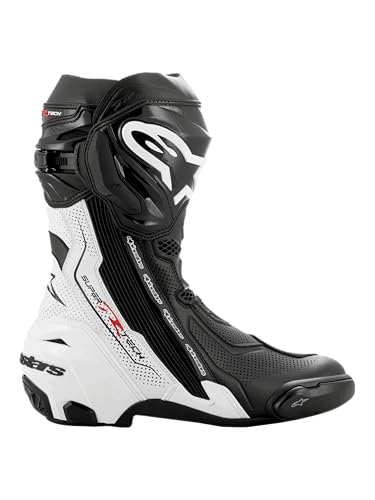 Alpinestars Supertech R Vented Racing Motorcycle Boots CECertified Lightweight Advanced Ventilation Grip 45 BlackWhite