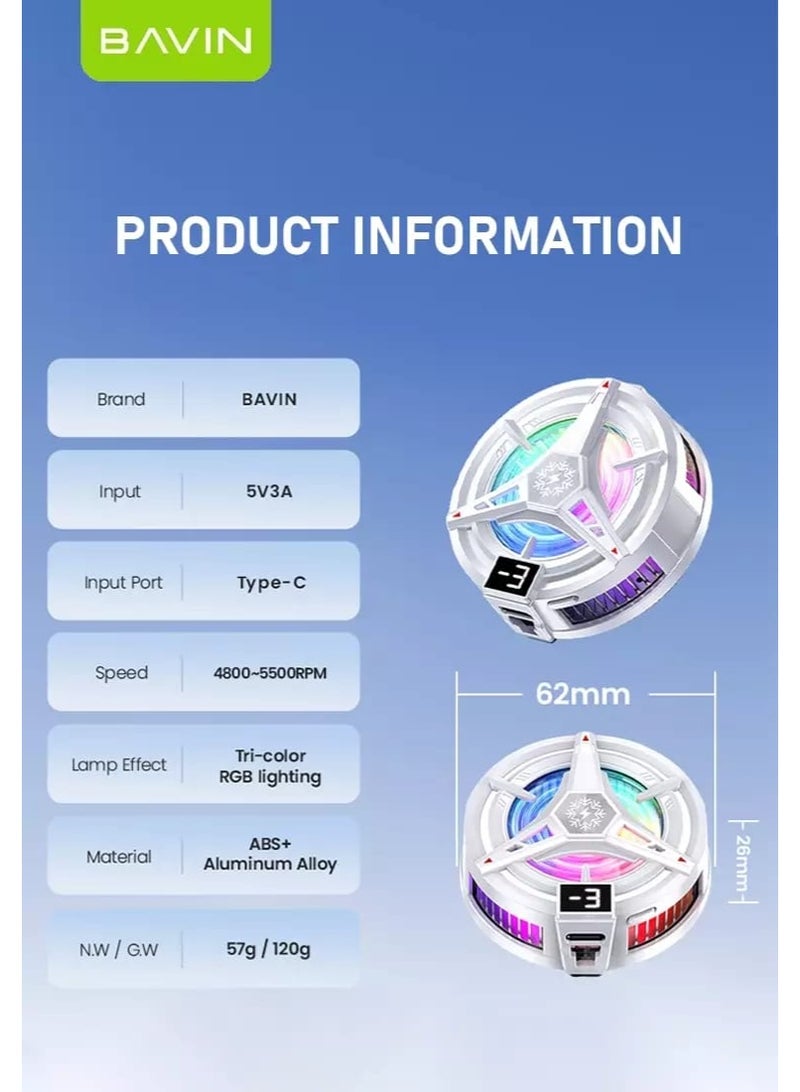 Bavin Magnetic Gaming Cooler Fast Cooling, Heat Dissipation, Adjustable Fan, Compatible with iPhone and Android Devices - Image 3