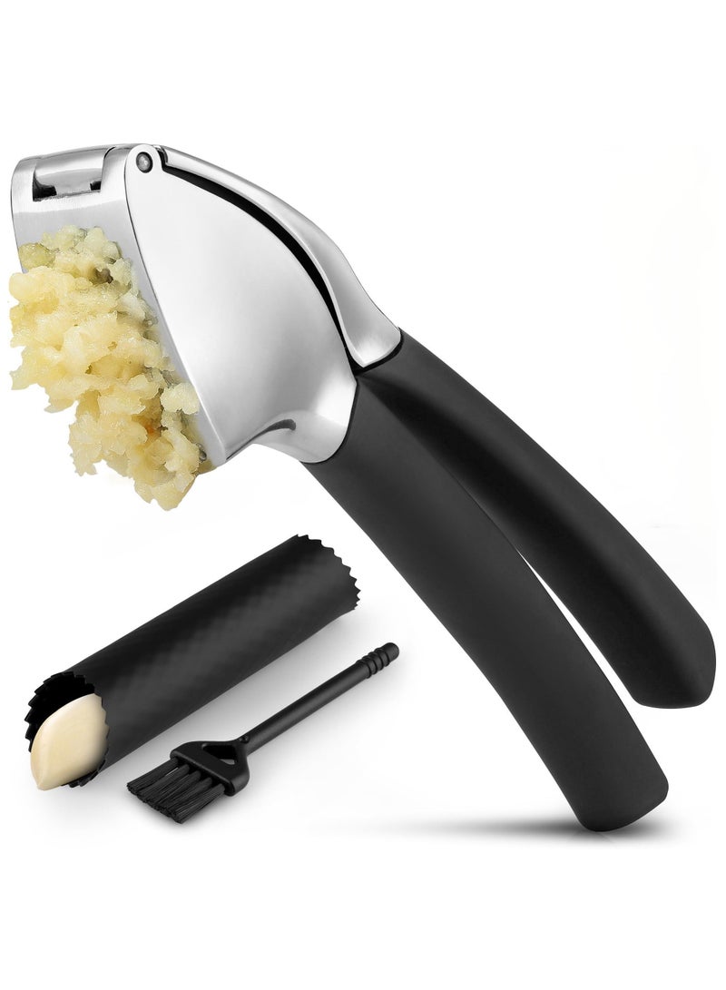 comfort grip الثوم المطحنة - الثوم المطحنة - الثوم المطحنة - الثوم المطحنة - مانع االصدأ ، مع مقبض مريح لينة وسهلة التنظيف مع مقشرة وفرشاة - Image 1