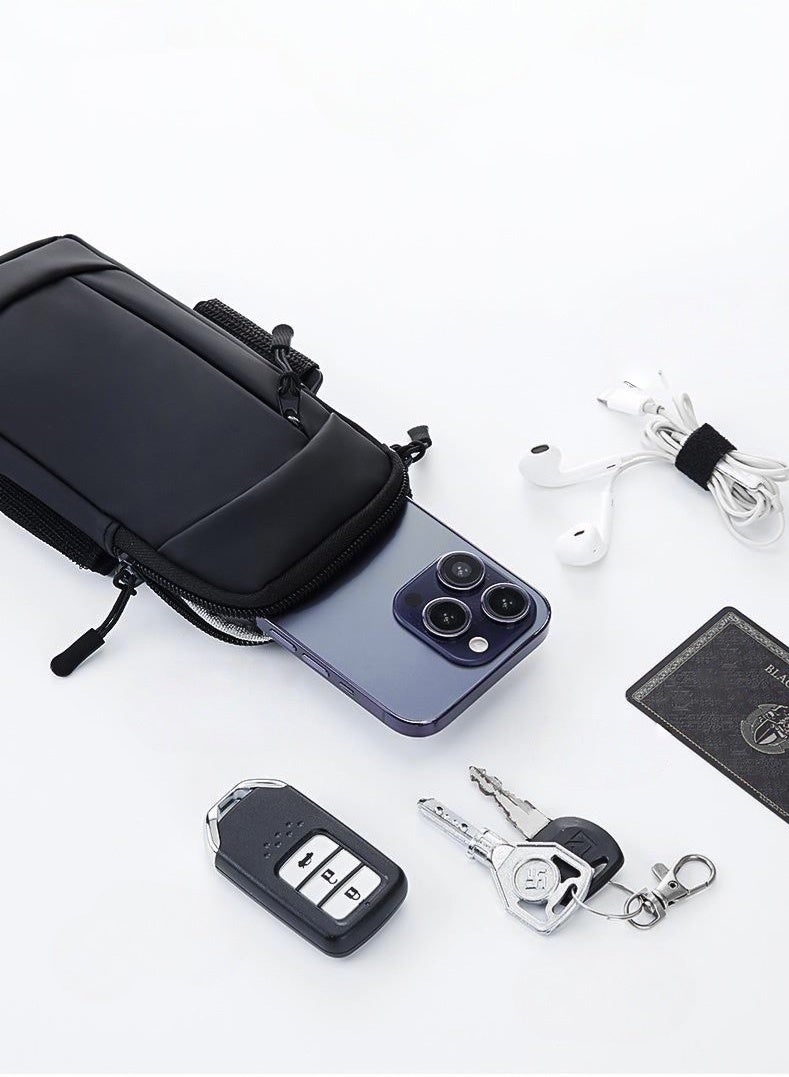 ذراع الهاتف مع حامل الهاتف حقيبة ذراع رياضية ، حزام ذراع ذراع للجري مقاوم للماء مع جيوب متعددة الطبقات للجري في الهواء الطلق للهواتف الذكية حتى 7 بوصة (أسود) - Image 2