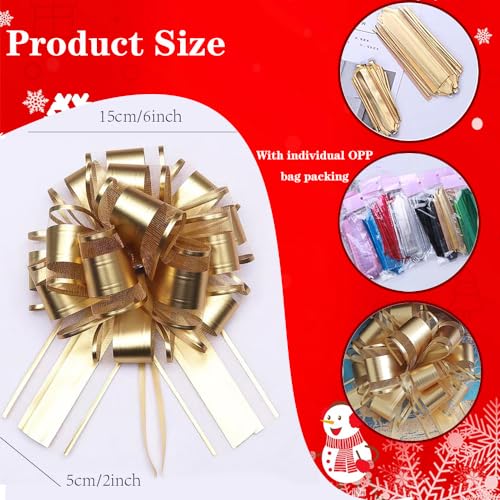 HQJAXJ 6 PCS Pull Bows,Gold Gift Bows for Presents 6 inch Pull Bow for Gifts Wrapping Party Gift Boxes Bow Basket Packaging Bows for Valentine's Day Presents Flower Decorations (gold) - Image 4