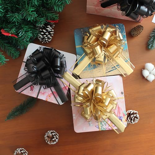 HQJAXJ 6 PCS Pull Bows,Gold Gift Bows for Presents 6 inch Pull Bow for Gifts Wrapping Party Gift Boxes Bow Basket Packaging Bows for Valentine's Day Presents Flower Decorations (gold) - Image 2