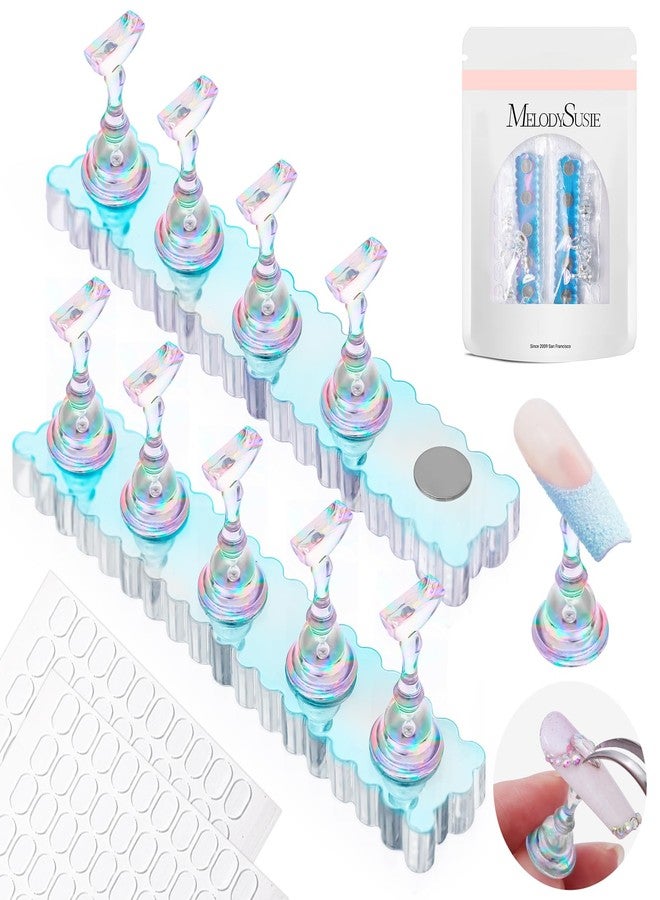 MelodySusie Nail Stand for Press Ons, 2 Sets Blue Acrylic Magnetic Base for Painting Display Holder with Reusable Adhesive Putty for Home DIY Salon Supplies - Image 1