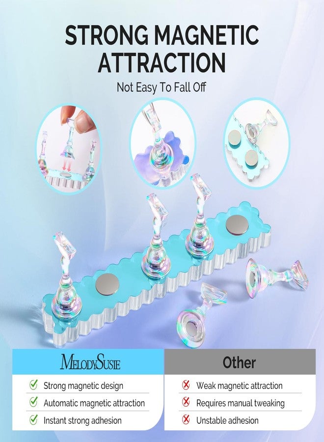 MelodySusie Nail Stand for Press Ons, 2 Sets Blue Acrylic Magnetic Base for Painting Display Holder with Reusable Adhesive Putty for Home DIY Salon Supplies - Image 2