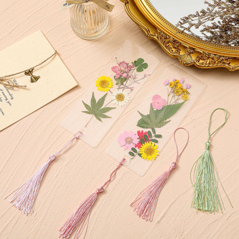 Fuyoooo 50 Pcs DIY Dried Flower Bookmark Making Kit, 3 Size Pressed Flower Transparent Bookmark Laminating Pouches Mom's Night Out Craft Valentines Wedding Gift for Women Book Lovers(Pink) - Image 4
