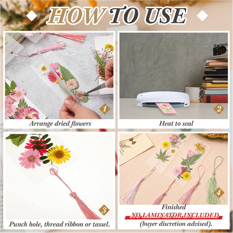 Fuyoooo 50 Pcs DIY Dried Flower Bookmark Making Kit, 3 Size Pressed Flower Transparent Bookmark Laminating Pouches Mom's Night Out Craft Valentines Wedding Gift for Women Book Lovers(Pink) - Image 3