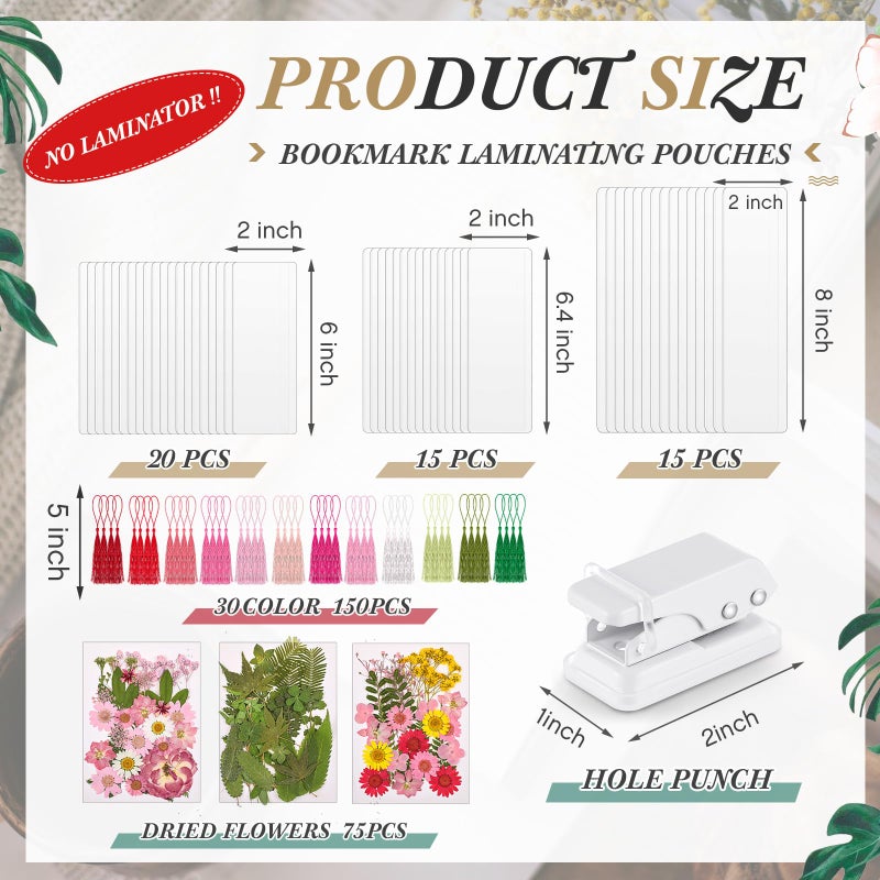 Fuyoooo 50 Pcs DIY Dried Flower Bookmark Making Kit, 3 Size Pressed Flower Transparent Bookmark Laminating Pouches Mom's Night Out Craft Valentines Wedding Gift for Women Book Lovers(Pink) - Image 2