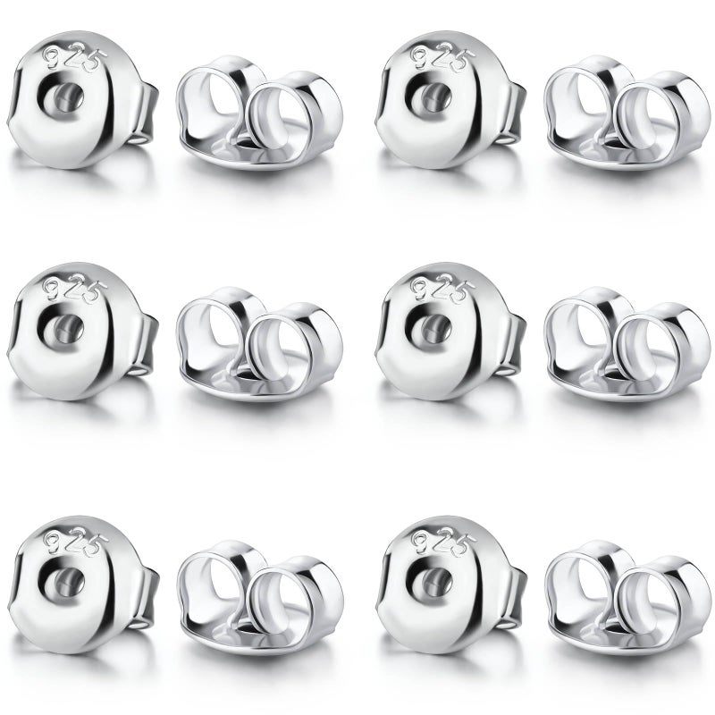 Formulen 14K White Gold Plated Silver Earring Backs Replacements - Hypoallergenic Earring Backs for Studs, Secure Ear Locking for Stud Earrings Ear Nut for Posts, 12Pcs/6 Pair - Image 1