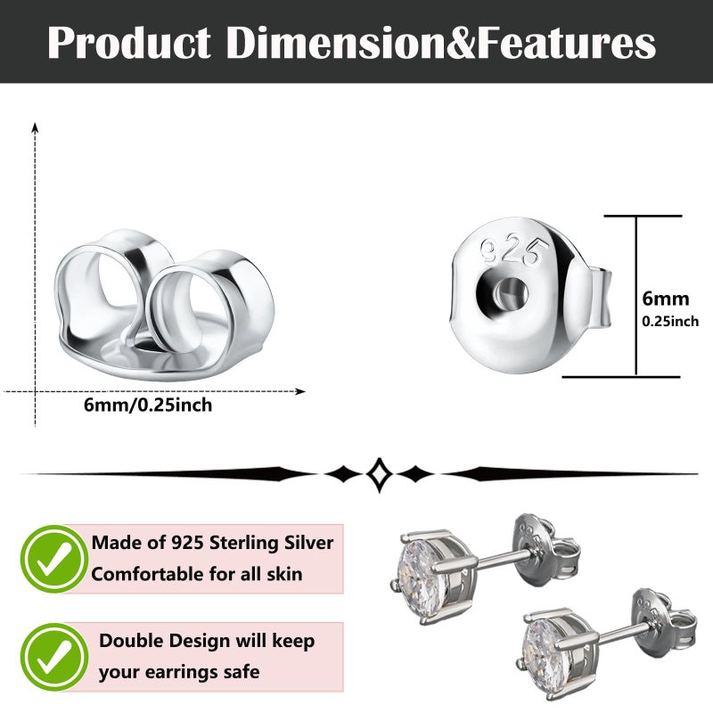 Formulen 14K White Gold Plated Silver Earring Backs Replacements - Hypoallergenic Earring Backs for Studs, Secure Ear Locking for Stud Earrings Ear Nut for Posts, 12Pcs/6 Pair - Image 3
