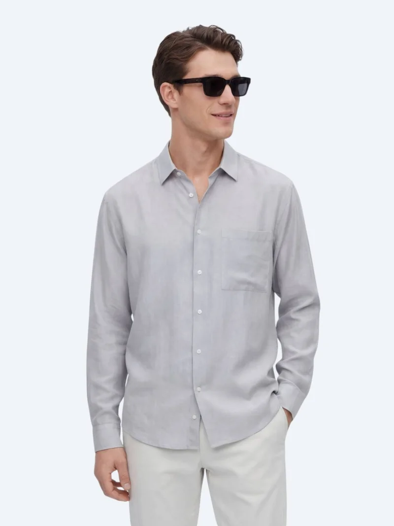 Kip Grey Plain Oversize Fit Long Weaving Casual Shirt