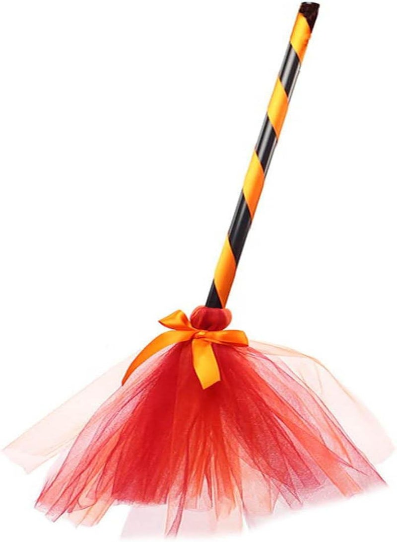 Orange Witch Costume for Girls, Halloween Party Witch Dress with Broom, for Kids Girls Fairytale Party Carnival Role Play