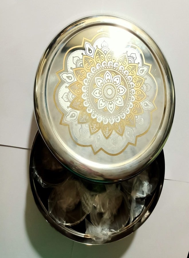 Silvester® Stainless Steel Rangoli Laser Design Spice Storage Masala Dabba - Image 1