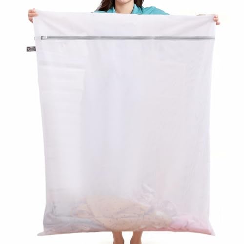 Kimmama Laundry Mesh Wash Bags, Lingerie Bags for Washing Delicates, Mesh Laundry Bags for Washing Machine, White Net, Grey Zipper, Super Large - Image 1