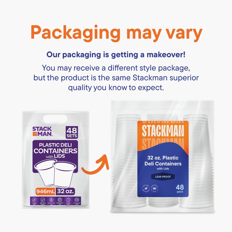 Stack Man Soup Containers with Lids [48 Sets -32 oz.] Quart Plastic Deli Container - Deli Food Storage Containers with Airtight Lids for Freezer & Restaurant Takeout - Image 5