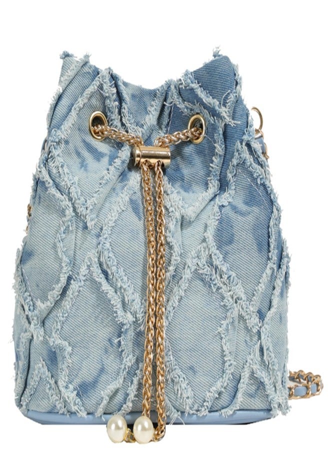 Extolove Denim Bucket Bag, Jean Purses for Women Denim Crossbody Bags Hobo Bag Drawstring Handbag, Blue - Image 1