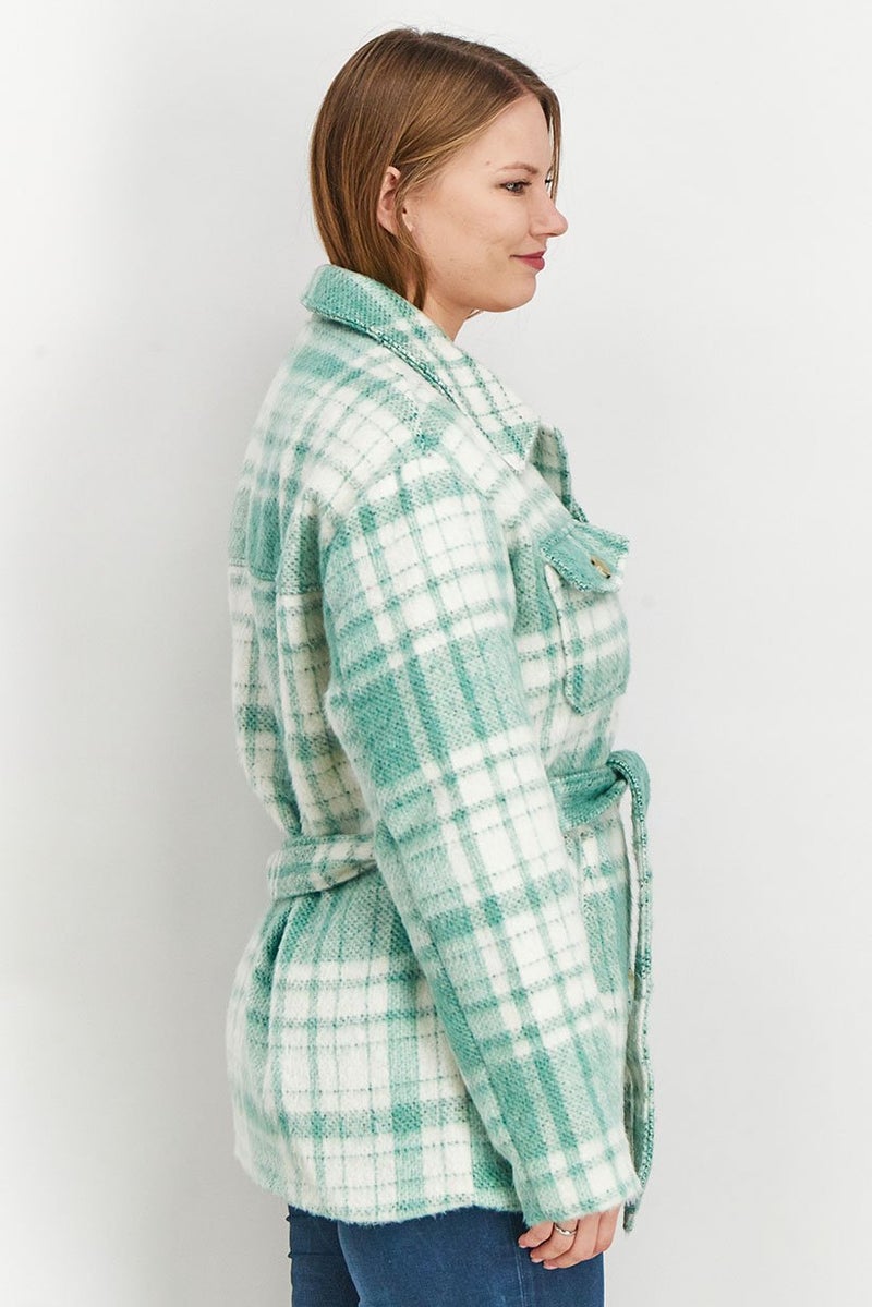 NA-KD جاكيت نسائي مزود بأزرار وبتصميم مربعات، أخضر فاتح - Image 2