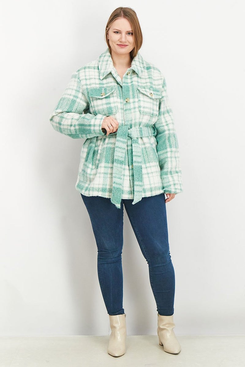 NA-KD جاكيت نسائي مزود بأزرار وبتصميم مربعات، أخضر فاتح - Image 4