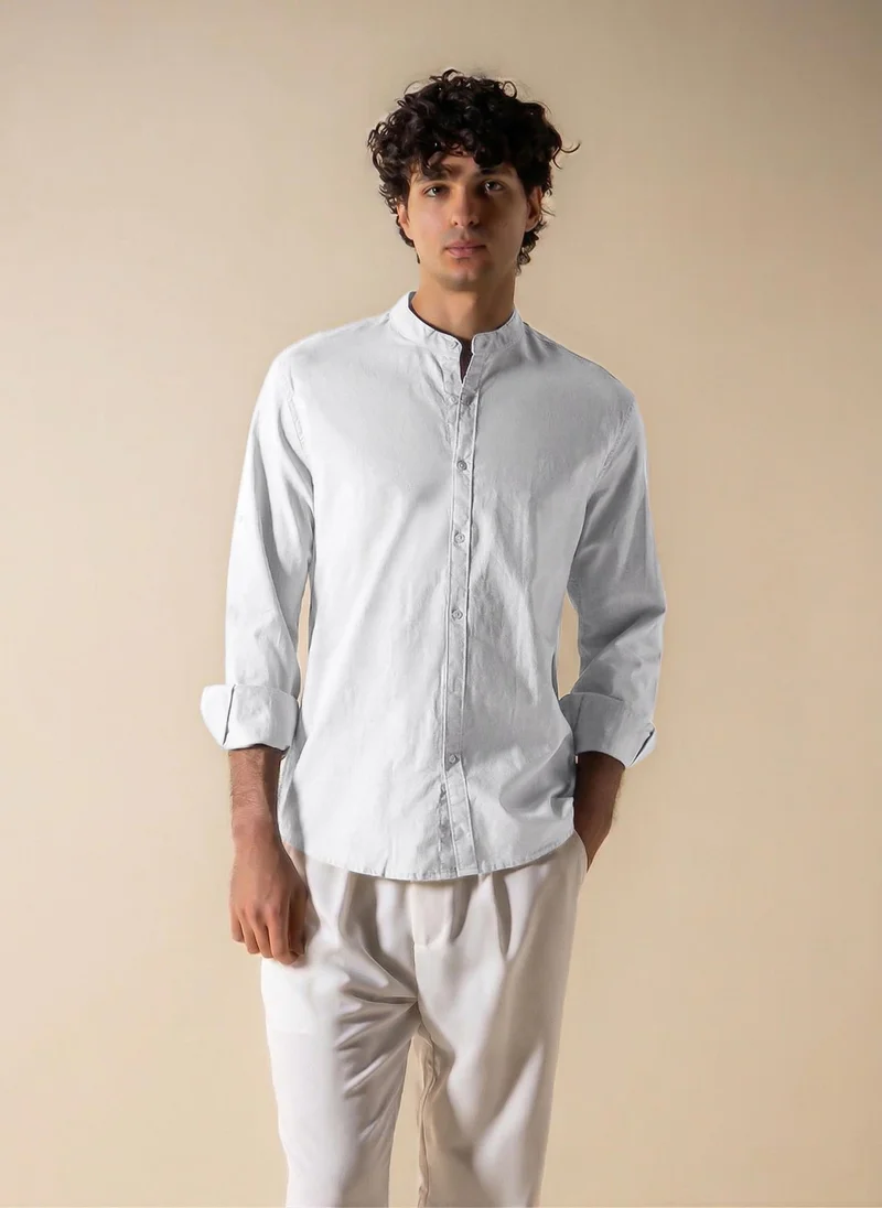 شايبس LINEN COTTON BAND COLLAR SHIRT