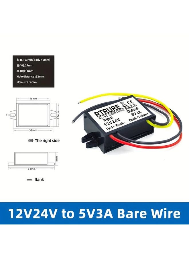 12V24V To 5V3A Car Power Converter USB C And Micro USB Adapter Compact Design - Image 1