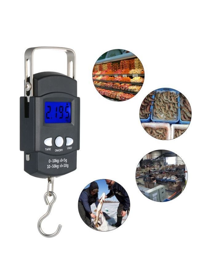 NIBEMINENT - Portable Digital Backlit LCD Screen Fish Hook Hanging Luggage Scale Black - Image 1