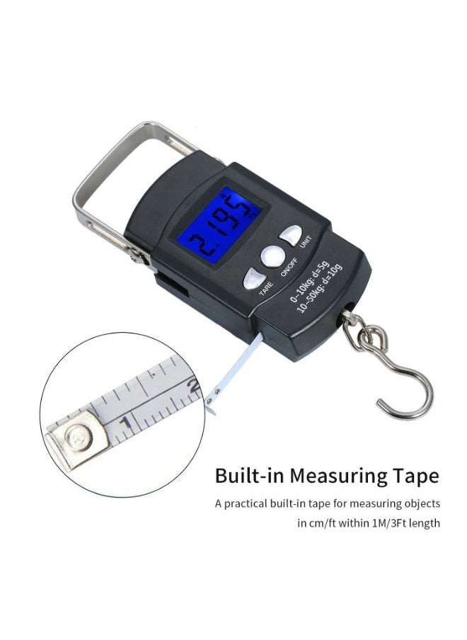 NIBEMINENT - Portable Digital Backlit LCD Screen Fish Hook Hanging Luggage Scale Black - Image 1
