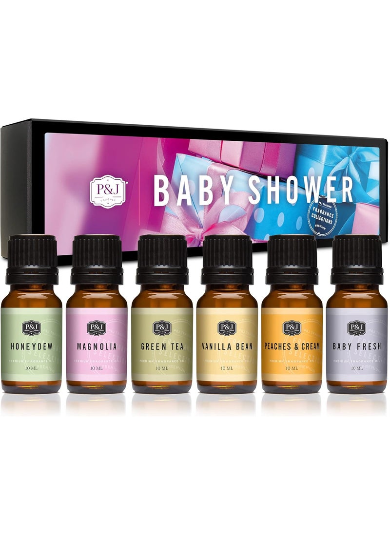 P&J Trading P&J Trading Fragrance Oil Baby Shower Set | Fresh Peaches & Cream, Green Tea, Magnolia, Honeydew, Vanilla Bean Candle Scents for Candle Making, Soap Making Supplies 