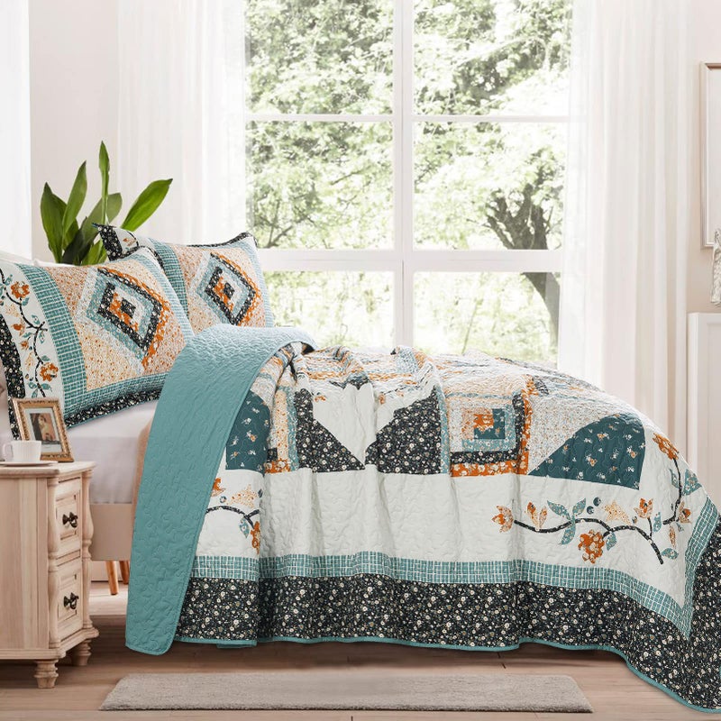 VAPUTAR Quilt King Size Bedding Set - 3 Pieces King Quilt Bedding Set, Boho King Size Quilt, Lightweight Reversible Coverlet Bedspread for Farmhouse Bedroom (Floral) - Image 4