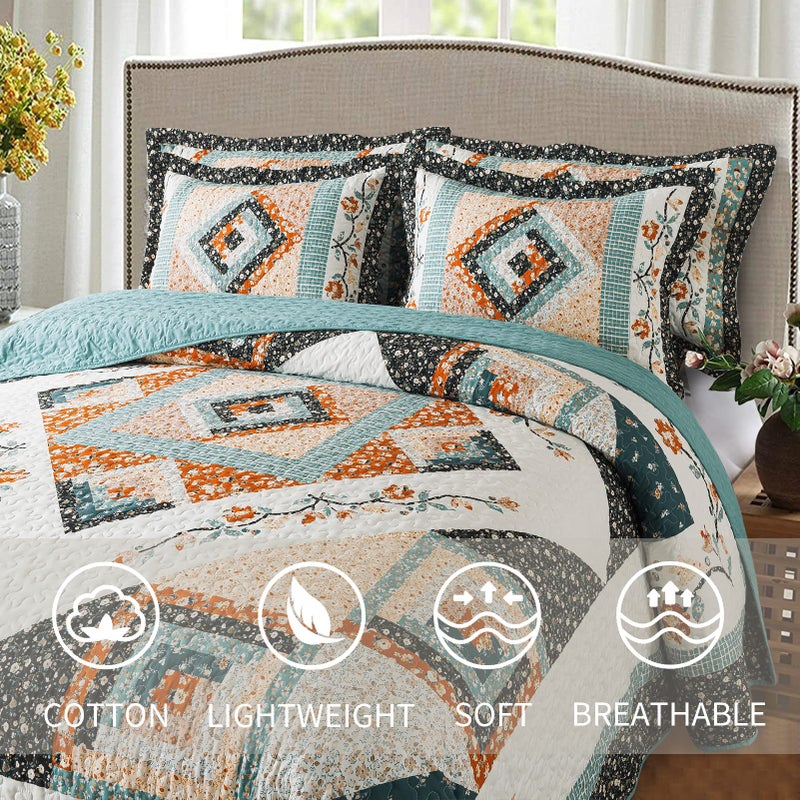 VAPUTAR Quilt King Size Bedding Set - 3 Pieces King Quilt Bedding Set, Boho King Size Quilt, Lightweight Reversible Coverlet Bedspread for Farmhouse Bedroom (Floral) - Image 2
