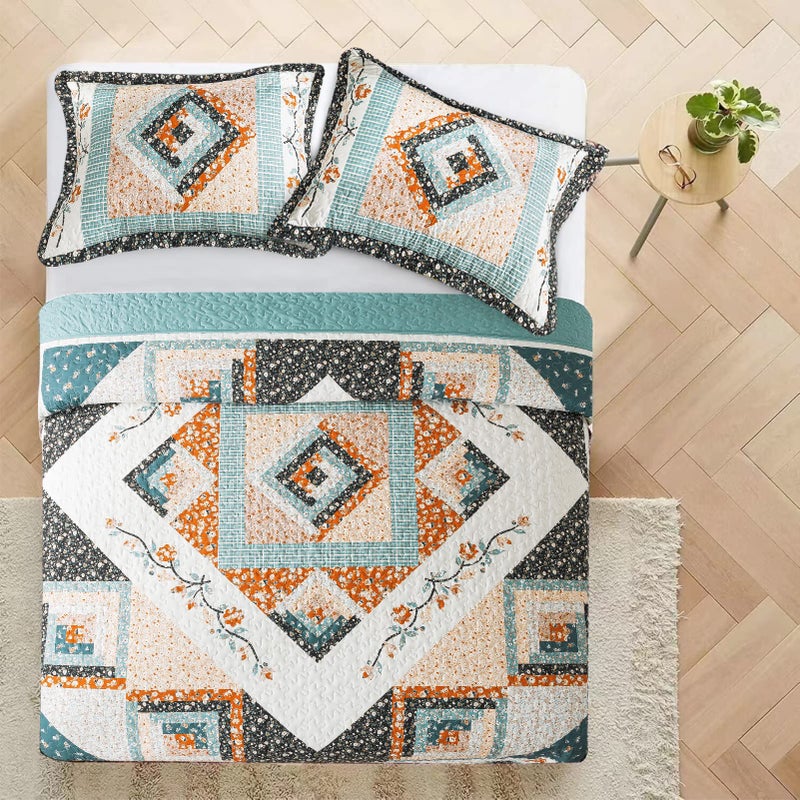 VAPUTAR Quilt King Size Bedding Set - 3 Pieces King Quilt Bedding Set, Boho King Size Quilt, Lightweight Reversible Coverlet Bedspread for Farmhouse Bedroom (Floral) - Image 3