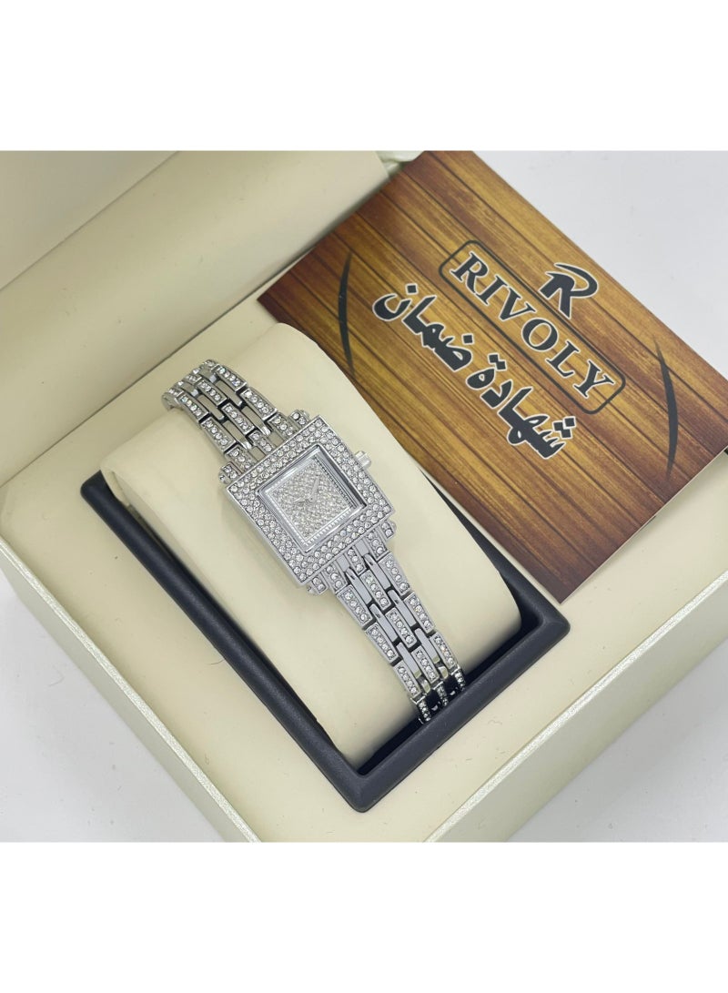 ريفولي ساعة يد نسائية من الفولاذ المقاوم للصدأ مرصعة بالكريستال