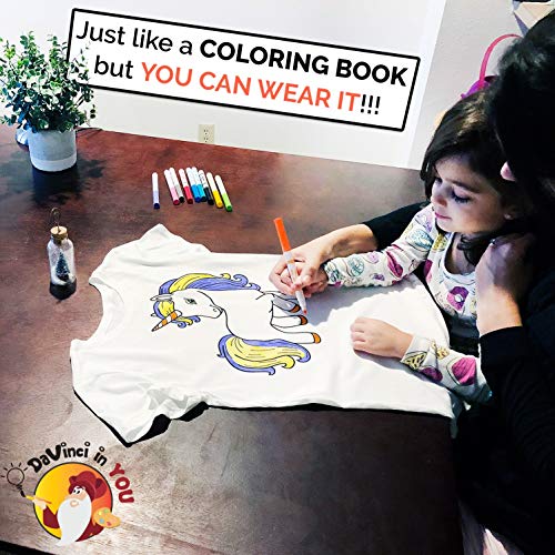DaVinci in You Coloring Shirt for Girls - Kit with 10 Fabric Markers and Alphabet Stencil (Mermaid, 8/9) - Image 4