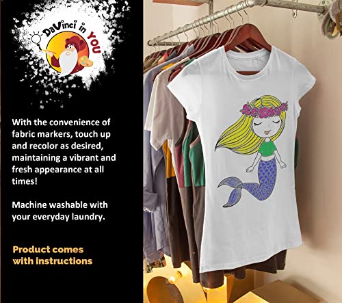 DaVinci in You Coloring Shirt for Girls - Kit with 10 Fabric Markers and Alphabet Stencil (Mermaid, 8/9) - Image 2