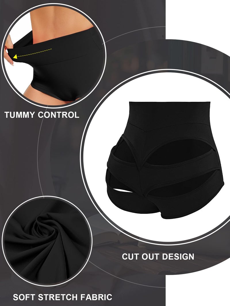 Boudaner Cut Out Yoga Shorts Booty Butt Lifting Scrunch Shorts High Waisted Workout Gym Active Hot Pants Medium #1 Black - Image 2