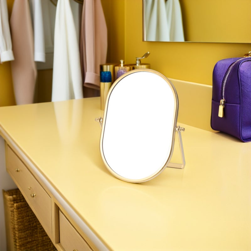 Vanity Desk Table Mirror: Makeup Mirror With Stand - Adjustable Rotation & Golden Metal Frame For Living Room Bedroom Tabletop Bathroom Decor - Image 4