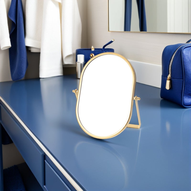 Vanity Desk Table Mirror: Makeup Mirror With Stand - Adjustable Rotation & Golden Metal Frame For Living Room Bedroom Tabletop Bathroom Decor - Image 3