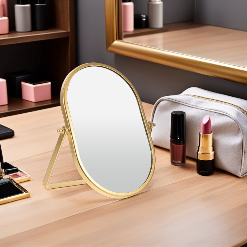 Vanity Desk Table Mirror: Makeup Mirror With Stand - Adjustable Rotation & Golden Metal Frame For Living Room Bedroom Tabletop Bathroom Decor - Image 5