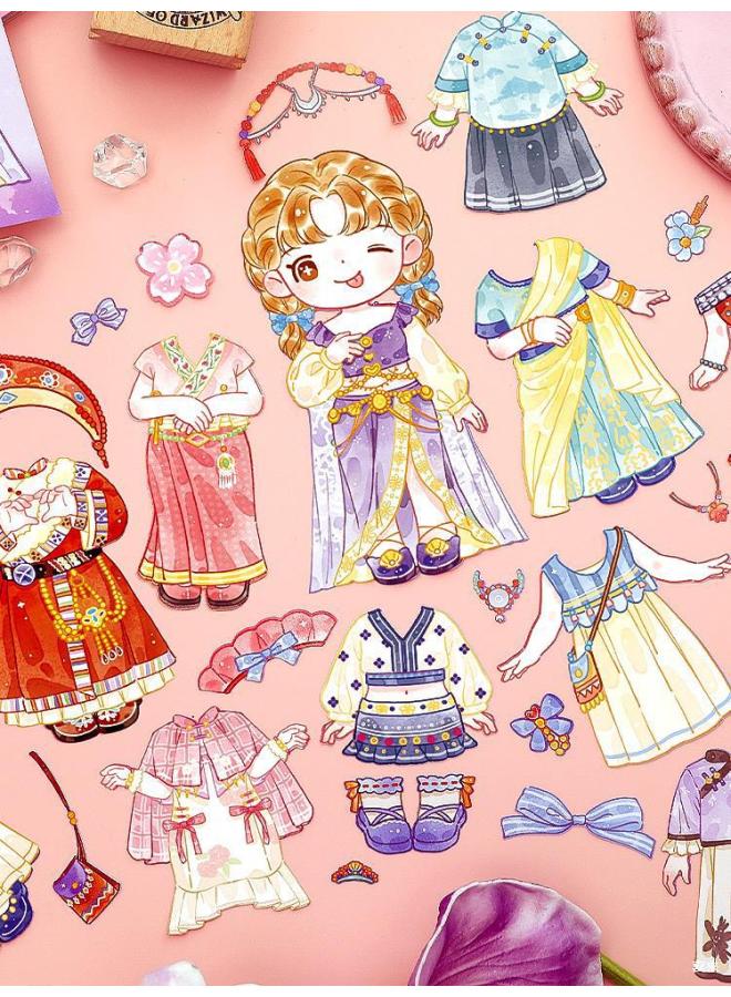 Princess Dress Up Sticker Book Girls Children's Educational Toys 3 To 6 Years Old Beautiful Girl Figure Makeup Book Sticker-Color:Sweet And Cool Girl Group (3 Makeup Accessories + 12 Girl Stickers)  - Image 3