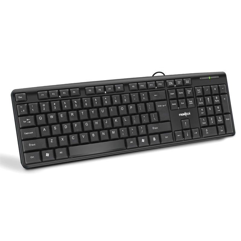 FRONTECH Wired Keyboard | Membrane Keys with Retractable Stands | USB Plug & Play | Ergonomic & Comfortable Design | 1 Year Warranty (FT-1672, Black) - Image 1