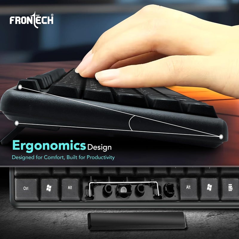 FRONTECH Wired Keyboard | Membrane Keys with Retractable Stands | USB Plug & Play | Ergonomic & Comfortable Design | 1 Year Warranty (FT-1672, Black) - Image 5