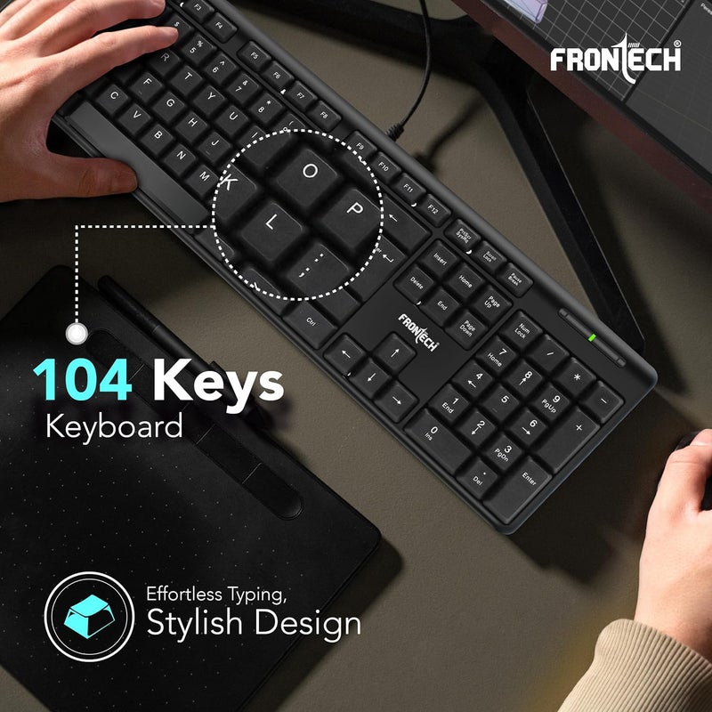 FRONTECH Wired Keyboard | Membrane Keys with Retractable Stands | USB Plug & Play | Ergonomic & Comfortable Design | 1 Year Warranty (FT-1672, Black) - Image 3